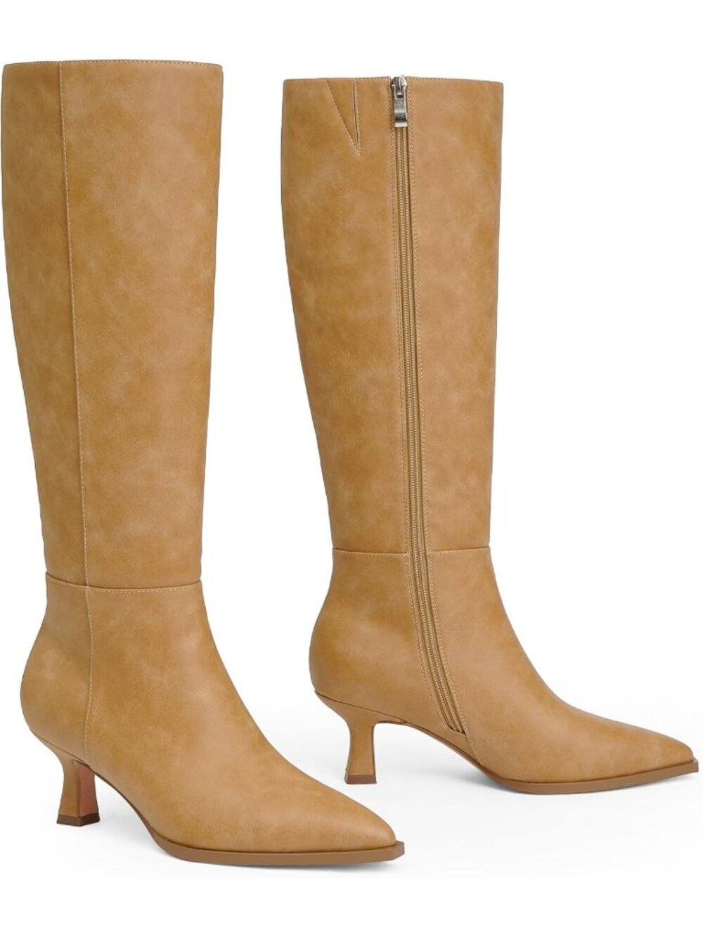 Women's Banana Pu Knee High Boots Kitten Heels Pointed Toe Tall Boots Low Heel - Picture 5 of 6